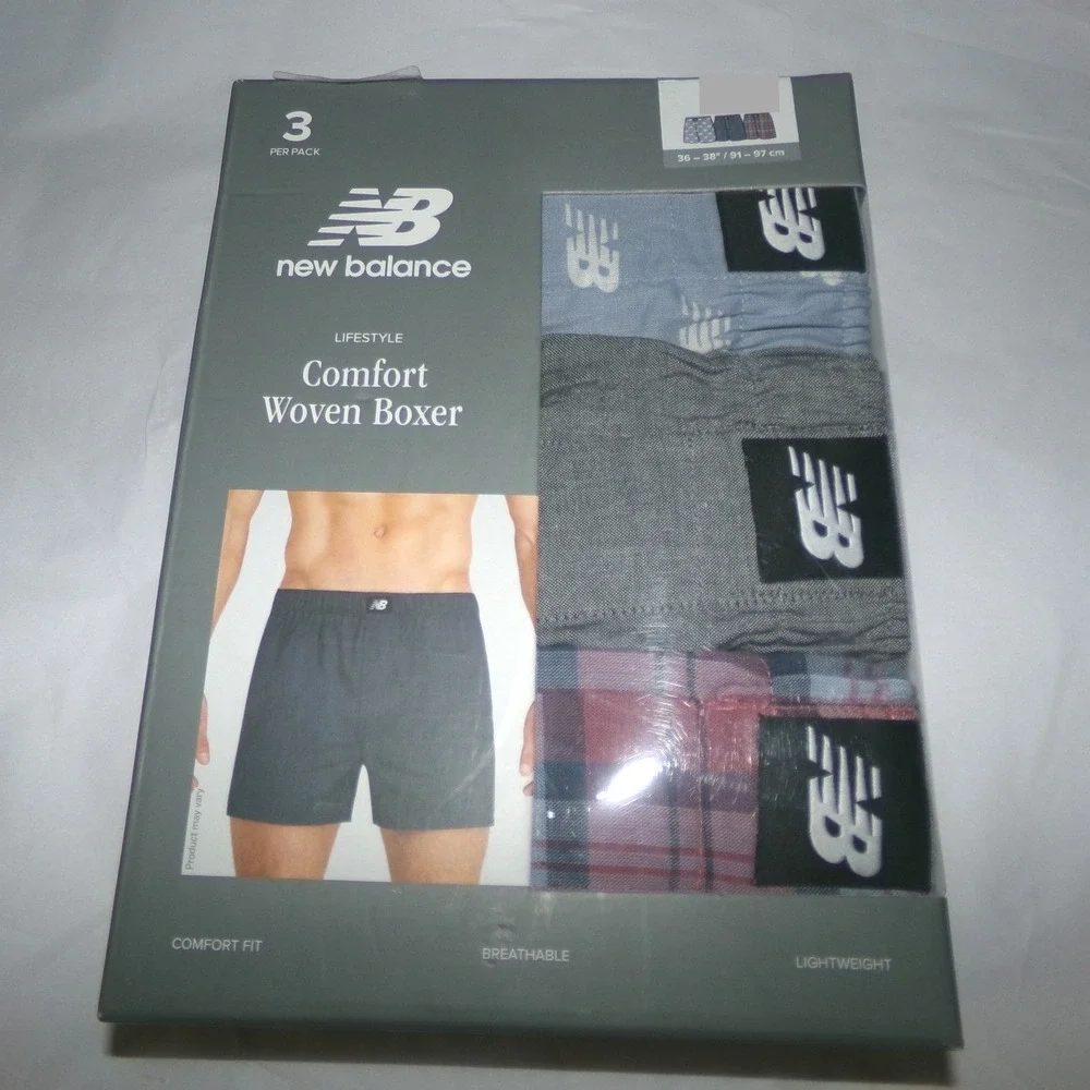 New Balance Mens 3 Pack Comfort Woven Boxers MED 32